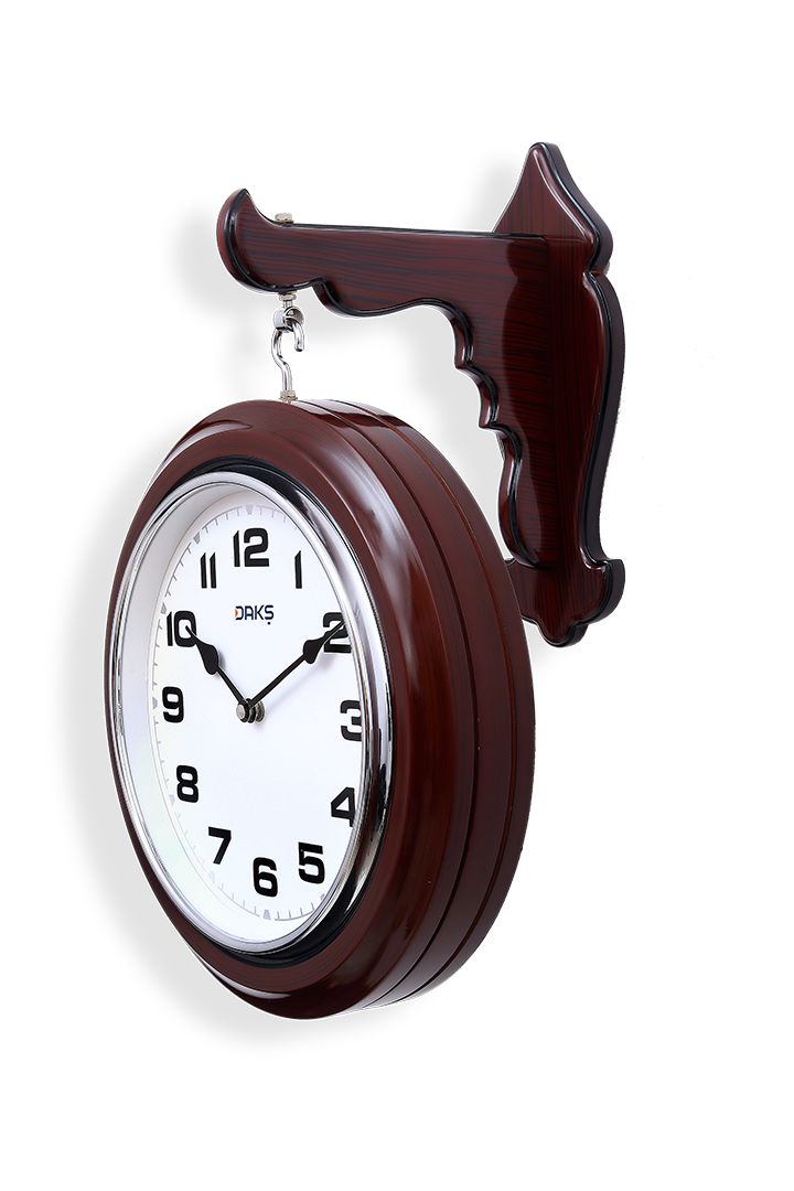 Double-Sided Wooden Wall Clock – Round Design with Dome Glass