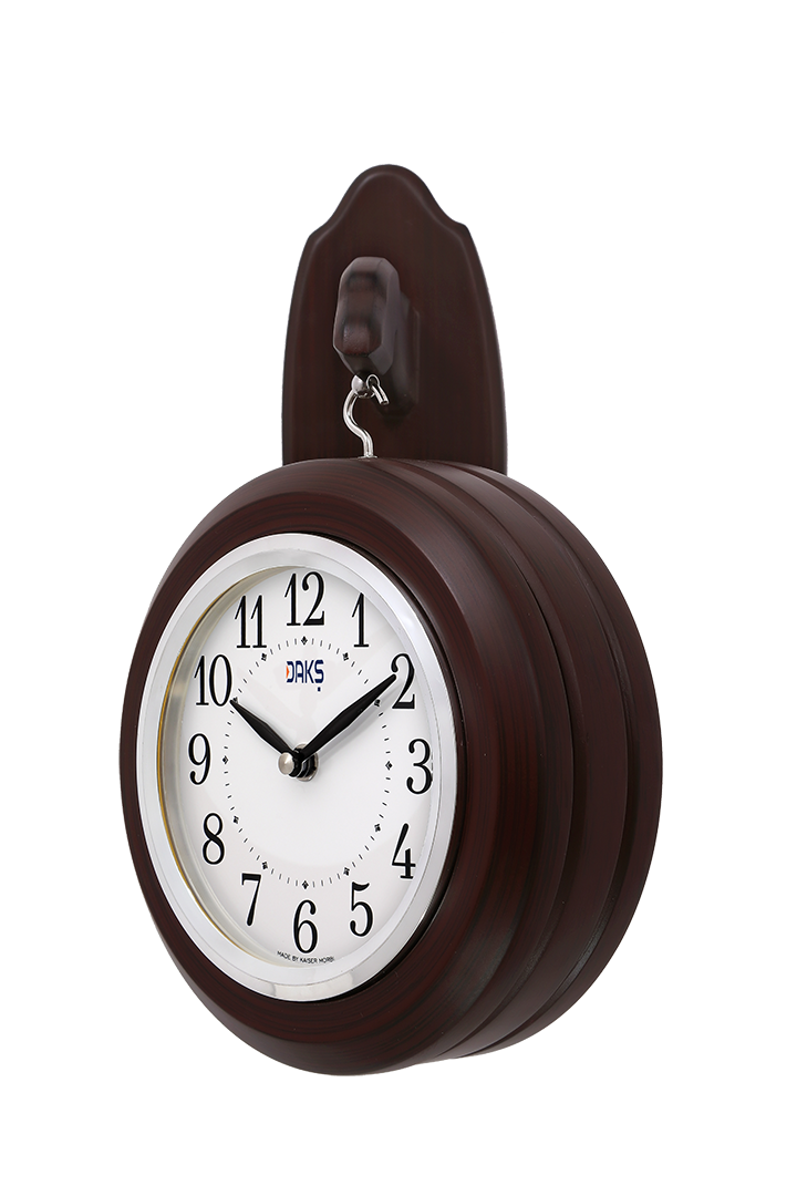 Double-Sided Wooden Wall Clock – Round Design with Dome Glass