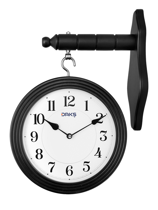 Double-Sided Wooden Wall Clock – Round Design with Dome Glass