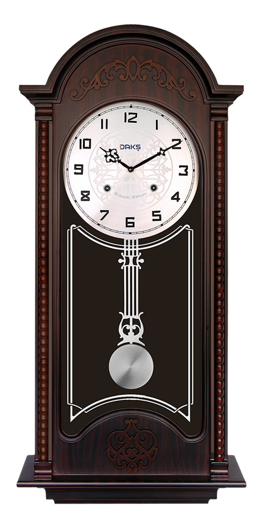 Vertical Wooden Designer Wall Clock – with Pendulum, Musical Chimes & Night Shut-Off